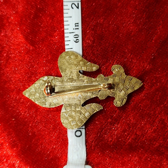 Vintage Rare Fleur-de-lise Gold Tone And Green Brooch - Picture 4 of 4